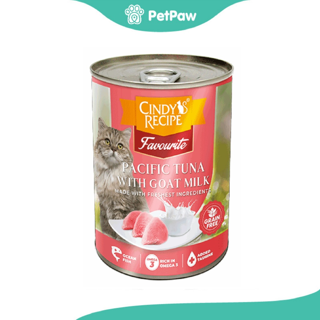 [ ไม่เข้าร่วมE-TAX] Cindy Recipe อาหารเปียกแมวกระป๋อง สูตรปลาทูน่ากับนมแพะ 400g(1pcs)