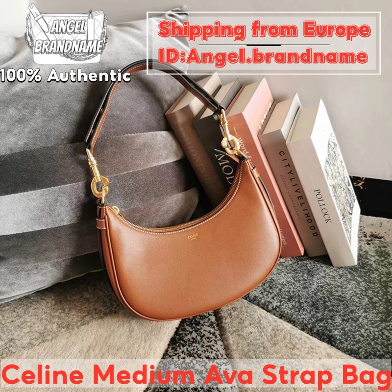 👜เซลีน CELINE Medium Ava Strap Bag กระเป๋า สุภาพสตรี/กระเป๋าสะพายไหล่ หนังลูกวัวผิวเรียบ