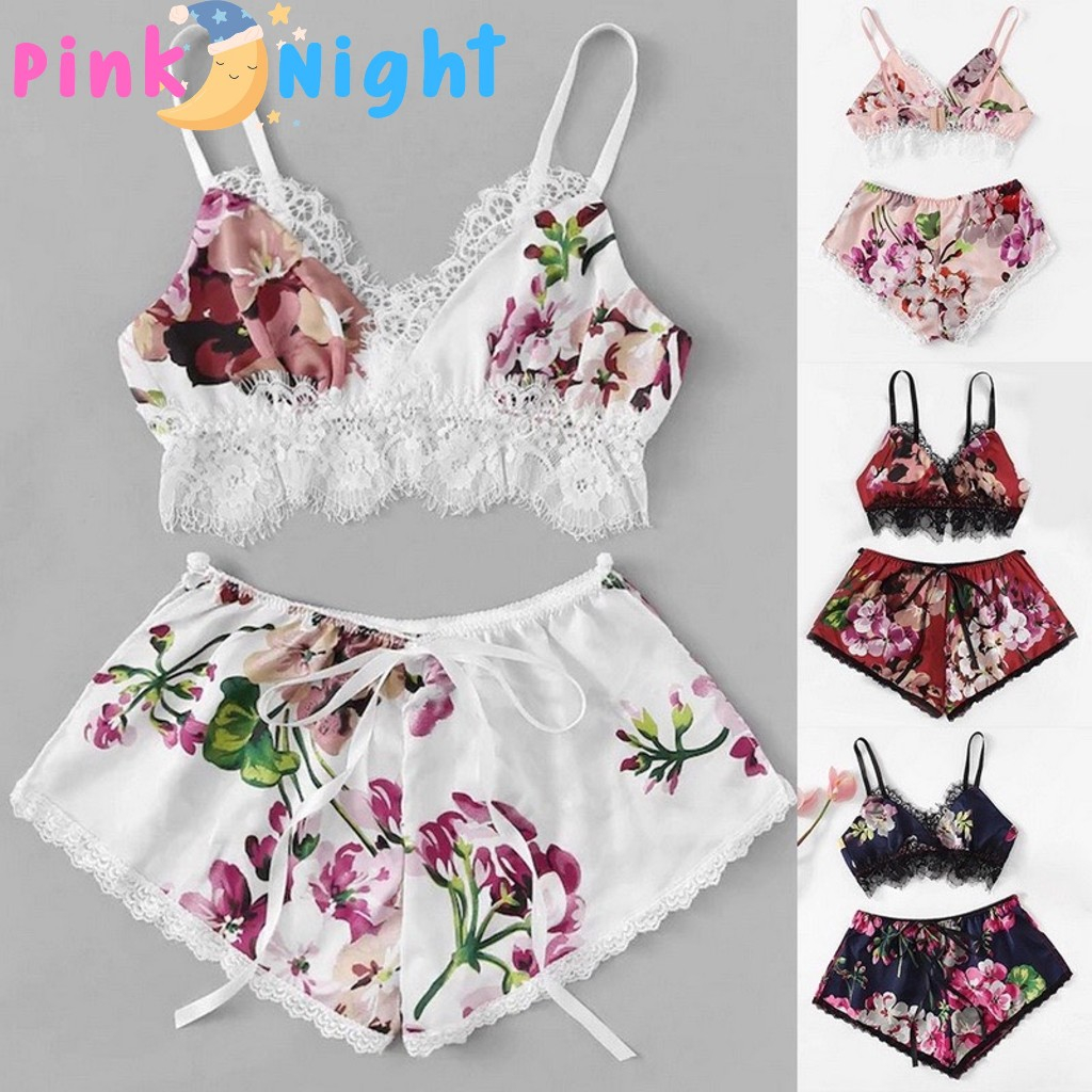 PINK NIGHT ชุดนอน2ชิ้น ชุดนอนเเซ่บๆ ชุดนอน sexy ชุดนอนบางๆ 💖ไซต์ M-2XL นน.40-80 kg.เสื้อสายเดียวพร้อมกางเกงขาสั้น PN-135