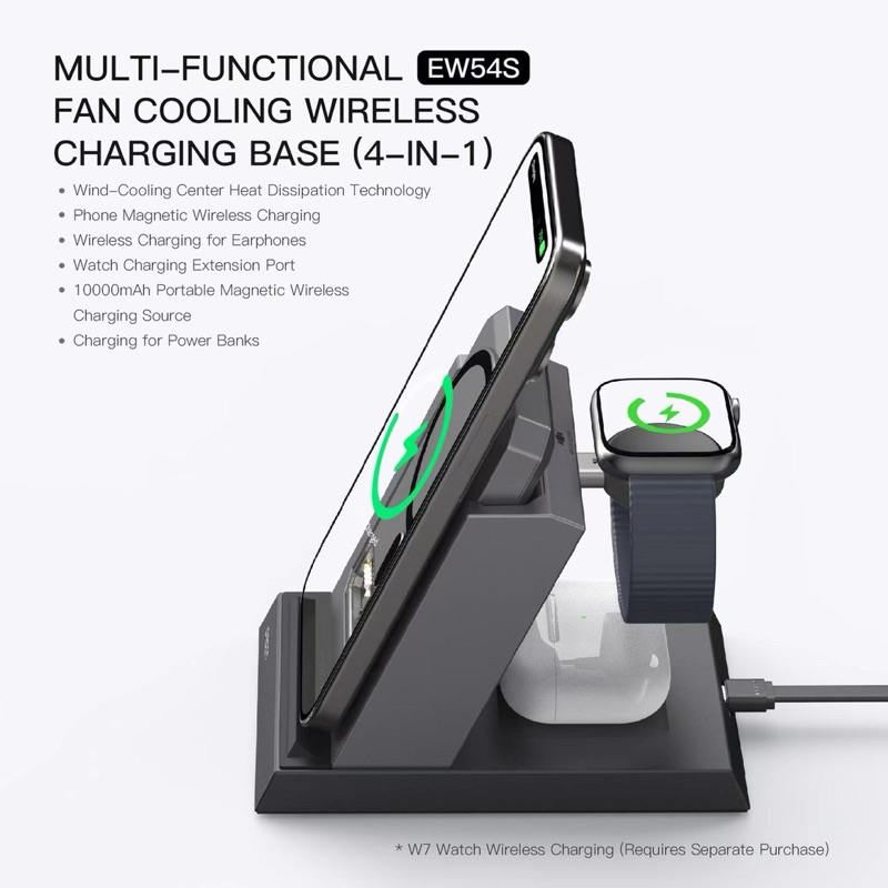 ORSEN EW54S By eloop Multi-Functional  Fan Cooling Wireless Charging Base (4-IN-1)