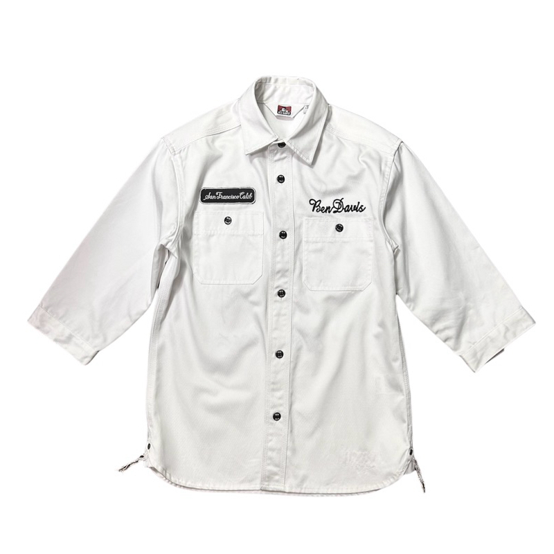cotton blend white work shirt with embroidery ben davis