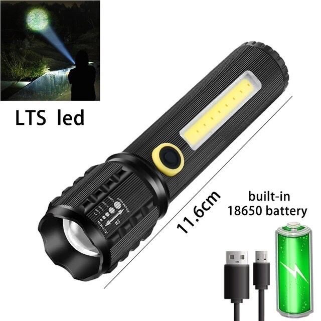 ไฟฉายซูม ไฟฉายความสว่างสูง USB JX-8852 ไฟฉุกเฉินCOB แสงสว่างมาก อะลูมินัมอัลลอย