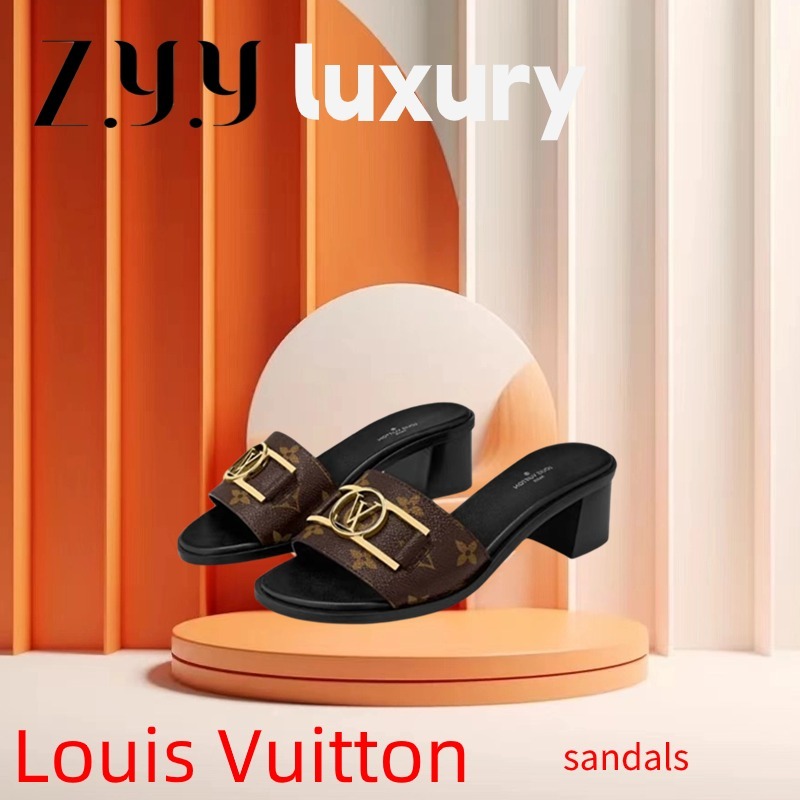 New หลุยส์วิตตอง Louis Vuitton Lock it Monogram รองเท้าแตะผู้หญิง รองเท้าส้นสูง ส้นเตี้ย LV series Ready Stock