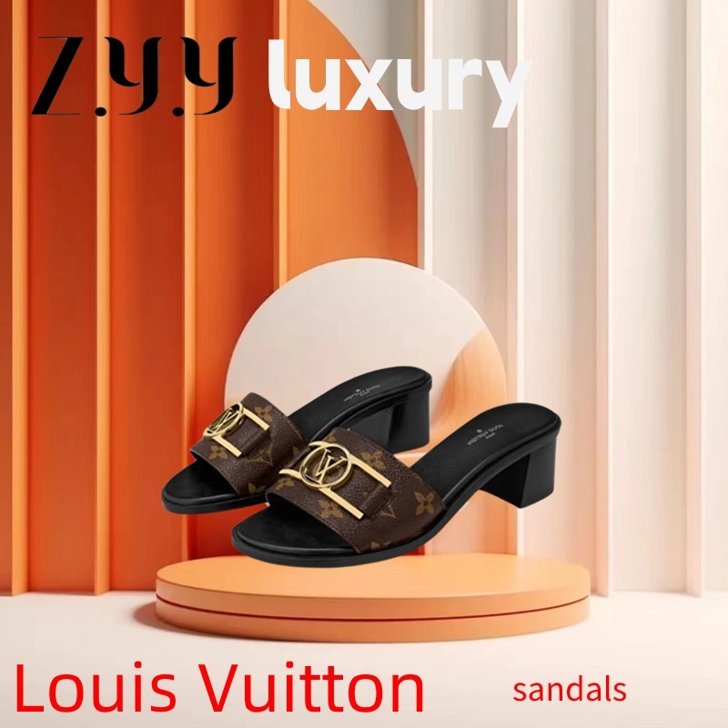 New หลุยส์วิตตอง Louis Vuitton Lock it Monogram รองเท้าแตะผู้หญิง รองเท้าส้นสูง ส้นเตี้ย LV series R