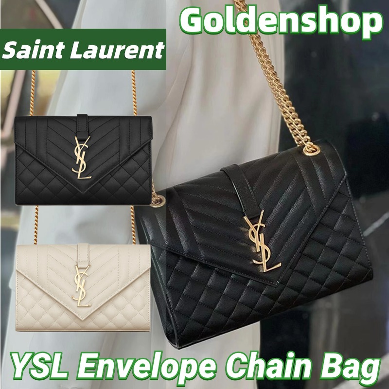 🍒Yves Saint Laurent/YSL Envelope Small/Medium Chain Bag Quilted Embossed Leather🍒อีฟส์แซงต์โลรองต์ ก