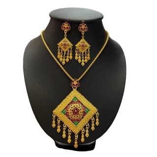 Fashion Jewele สร้อยคอยาวจี้เหลี่ยมพร้อมต่างหู ชุดล้านนา เคื่องประดับชุดไทย