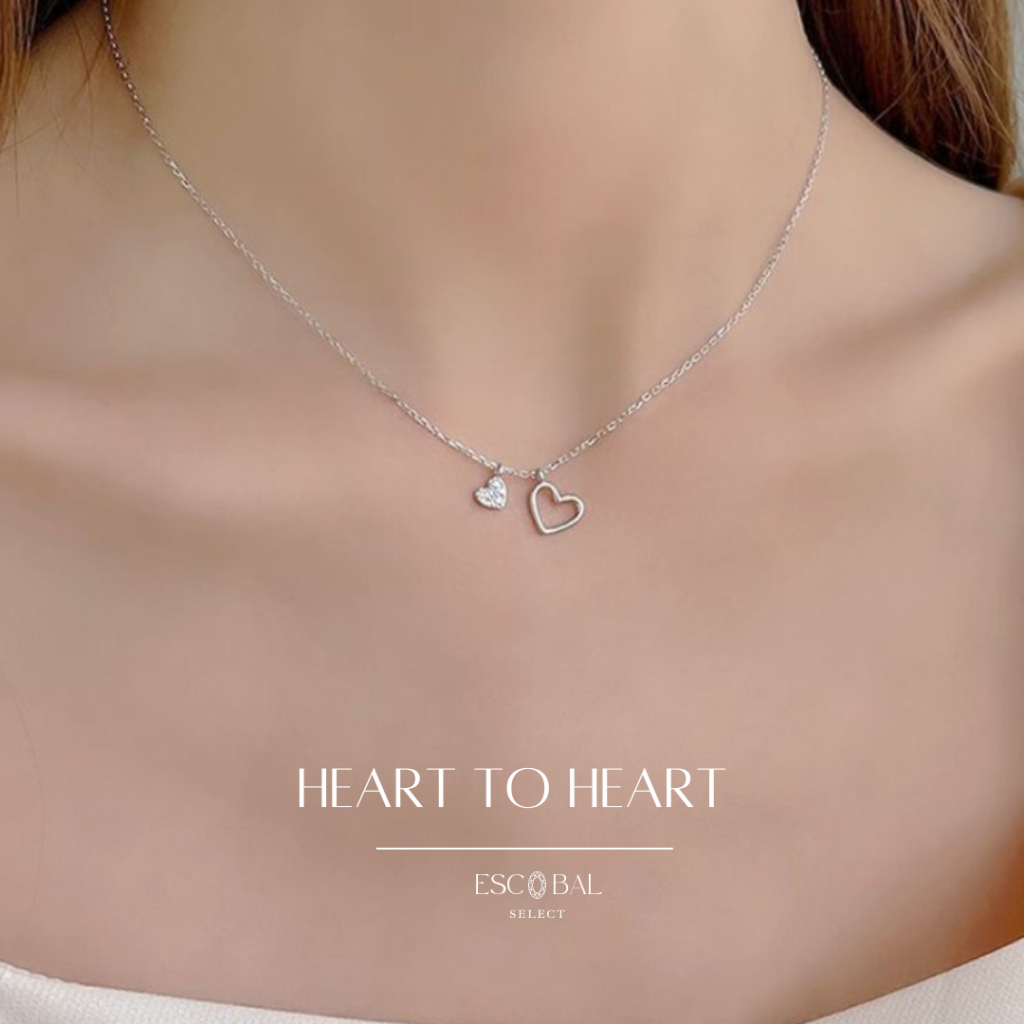 ESCOBAL สร้อยเพชร Heart to Heart สร้อยคอเงิน925 สร้อยคอเพชร สร้อยเงินแท้ จี้สร้อยคอ วาเลนไทน์