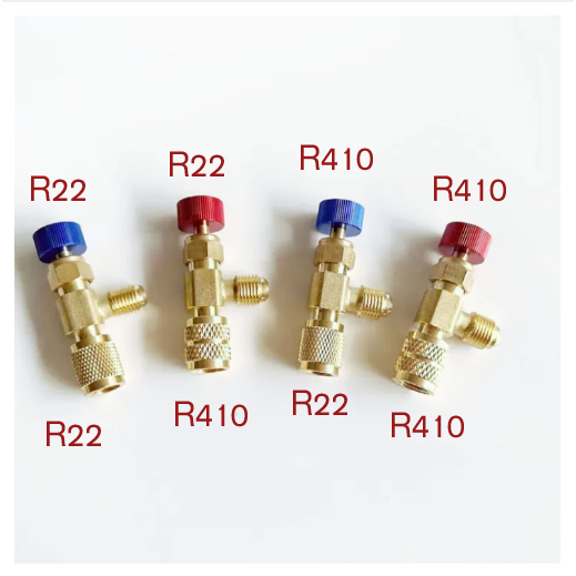 Ads คอลโทรลวาล์ว ปิด-เปิด ชาร์ทน้ำยาแอร์ ป้องกันน้ำยากระเด็น สีฟ้าR22 สีแดง R32 , R410a