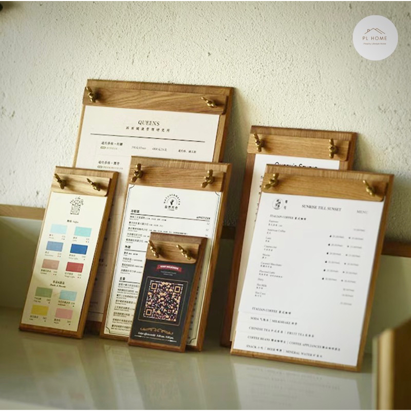 PL81 คลิปบอร์ดไม้ วางเมนู ร้านอาหาร คาเฟ่ กระดานรองวาดรูป ทำจากไม้ยางพาราเกรดA ไม้หนา สวยงาม แข็งแรง