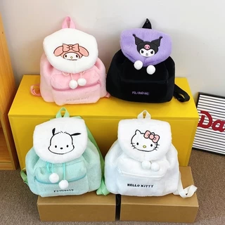 (พร้อมส่งJ10174 กระเป๋าเป้สะพายหลัง กระเป๋านักเรียน ผ้ากํามะหยี่ขนนิ่ม ลายการ์ตูนคิตตี้ ชินนาม่อนโรล ขนาดใหญ่ จุของได้เย