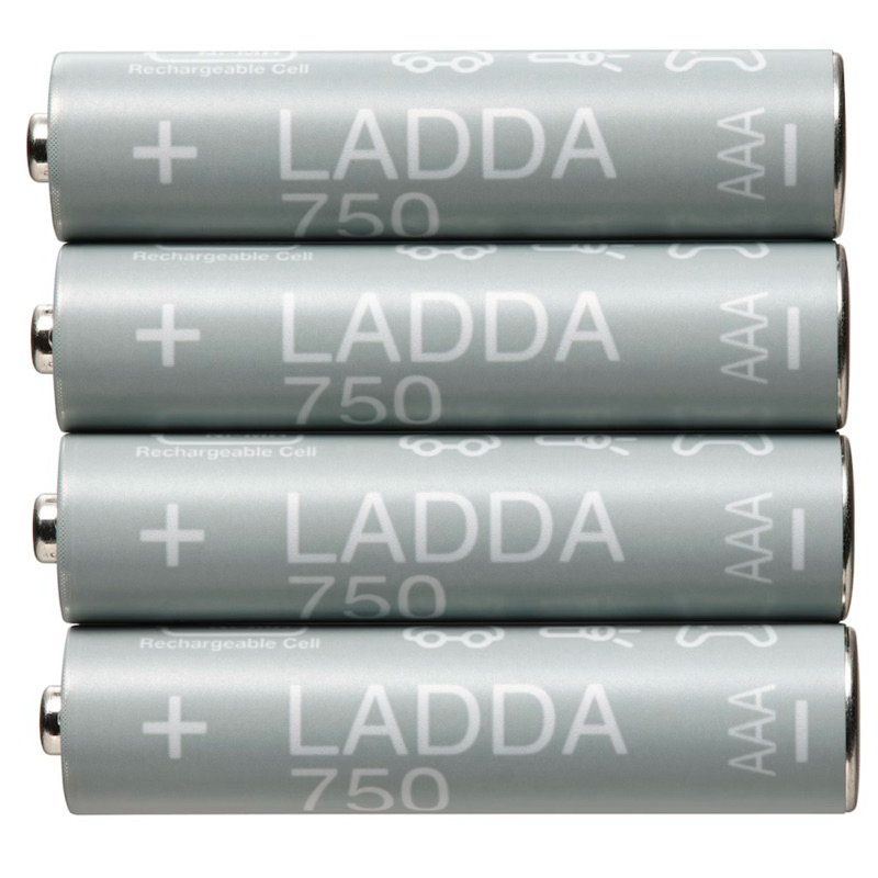LADDA ลัดด้า แบตเตอรีชาร์จไฟได้ 4 ก้อน, HR03 AAA 1.2V, 750mAh