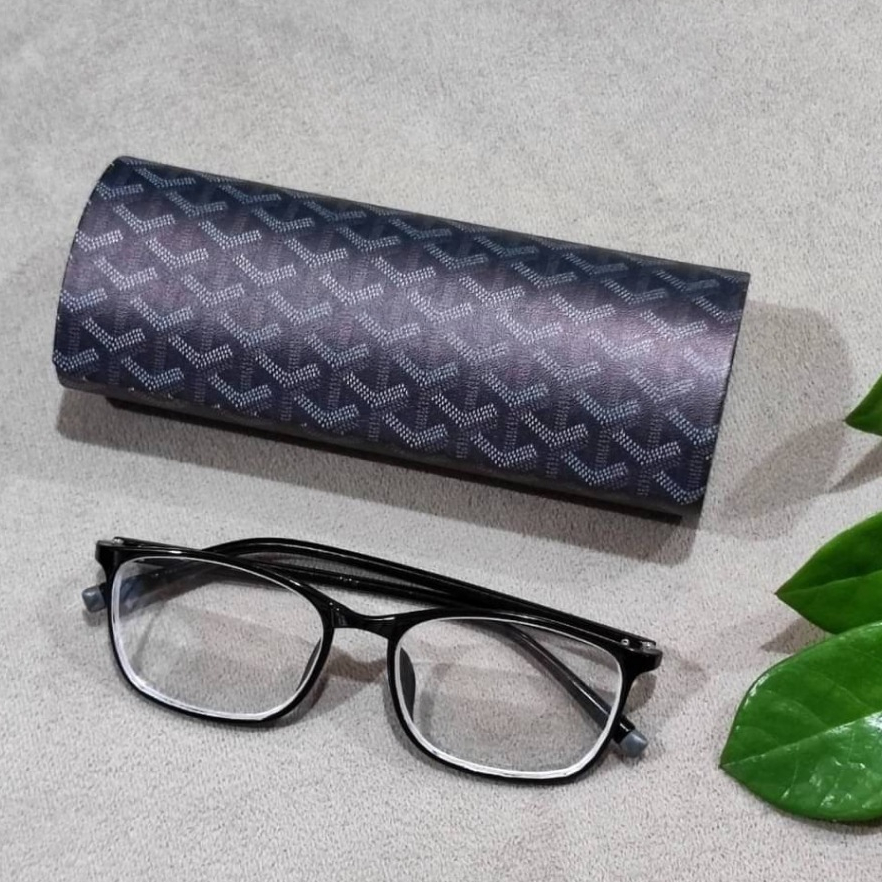GY BK กล่องแว่น กล่องแว่นตา GLASSES CASE ทรงใหม่ ลาย กอหยาด สีดำ ตลับแว่น ฝาปิด (แม่เหล็ก) ขนาด 5.5 x 3.5 x 15.5 Cm