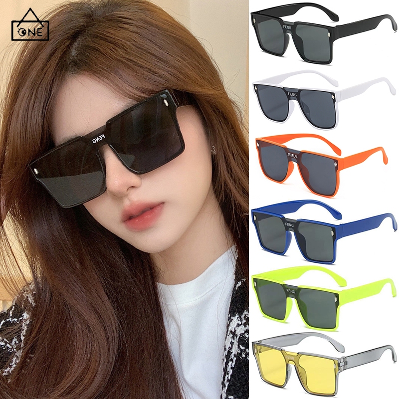 COD❤️แว่นตากันแดดสไตล์เกาหลีแฟชั่นกรอบสี่เหลี่ยมใหญ่ป้องกันรังสียูวีป้องกันลมแว่นกรองแสงกลางแจ้งผู้ชายและผู้หญิง-a.one