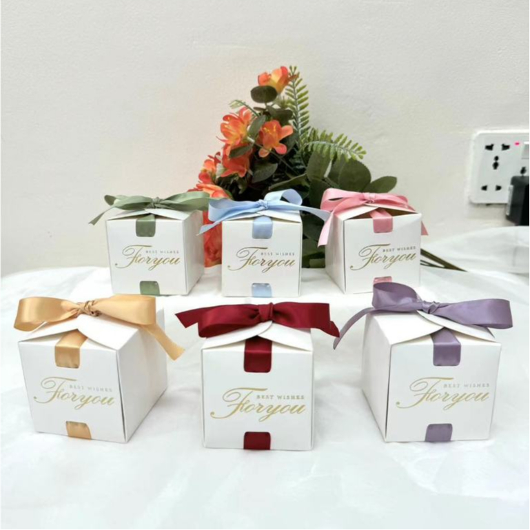 พร้อมส่ง กล่องของขวัญ ของชำร่วย งานแต่งงาน กล่องใส่ครีม ใส่ขนม โบว์หลากสี