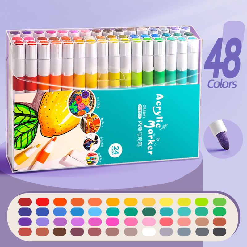 ปากกาอะคริลิค 12/24/36/48 สี Acrylic marker pen กันน้ำ เขียนได้ทุกพื้นผิว ปากกาเขียนแก้ว /พลาสติก/ไม้/เหล็ก/กระจก/ผ้า - รูปที่ 7