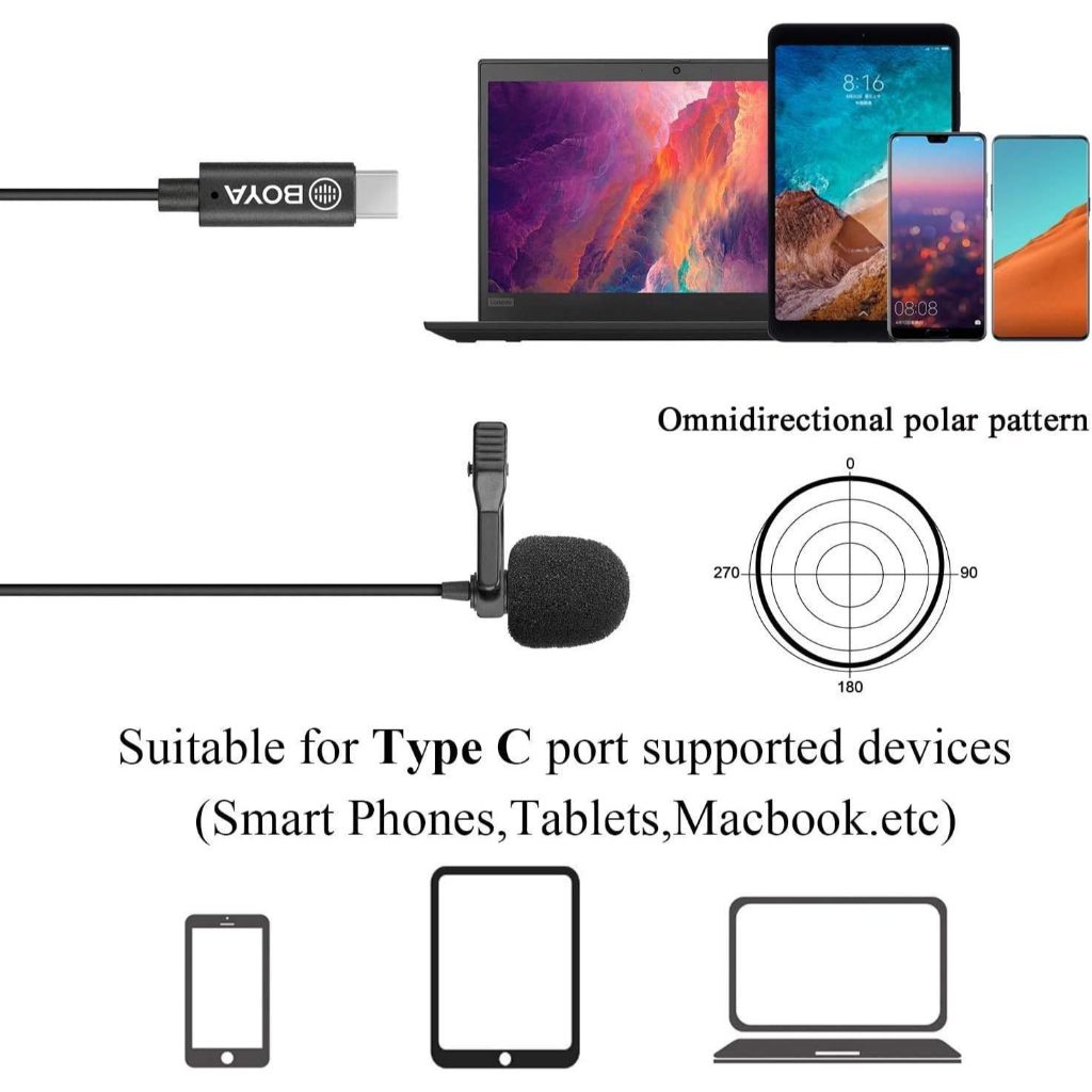 BOYA BY-M3 Digital Omnidirectional Lavalier Microphone with USB-C Cable (Android) by Fotofile