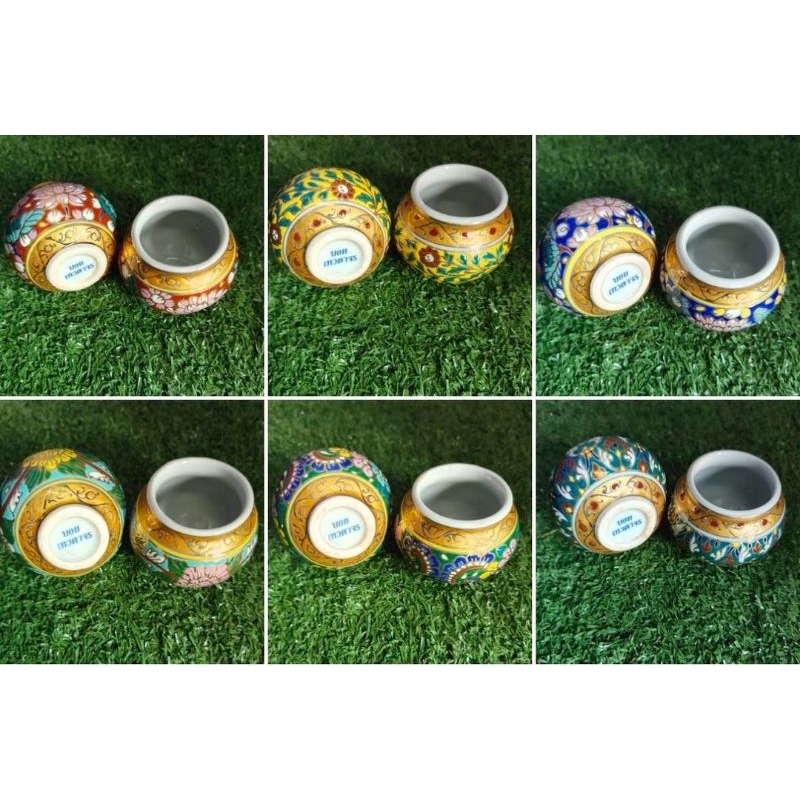 แก้วเบญจรงค์ลายนูน แก้วน้ำนก แก้วเบญจรงค์ขนาดเล็ก สำหรับใส่อาหาร-ใส่น้ำนก