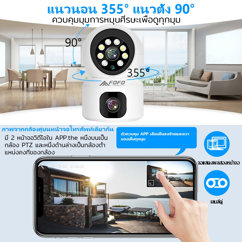 ซื้อ1แถม1 เลนส์คู่กล้องวงจรปิด 8ล้านพิกเซล ภาพคมชัด Dual Lens wifi cctv สามารถใช้การ์ดหน่วยความจำ ทรู 1080P