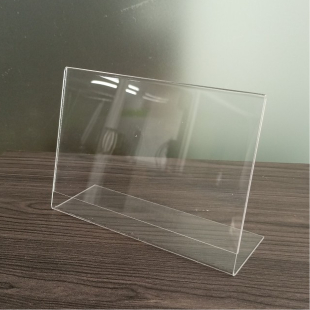ป้ายอะคริลิคตั้งโต๊ะ A5 แนวนอน 21.5×15 cm อะคริลิคใส โชว์ 1 ด้าน ทรง L