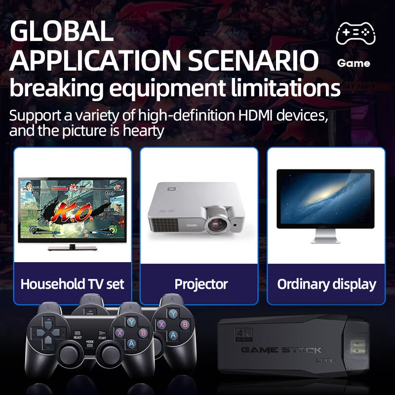 เกมส์ต่อทีวี game stick เกม HDMI 4K เครื่องเล่นเกมย้อนยุค ที่จับเกมบลูทูธ 64Gb ในตัวมี 20,000 เกม