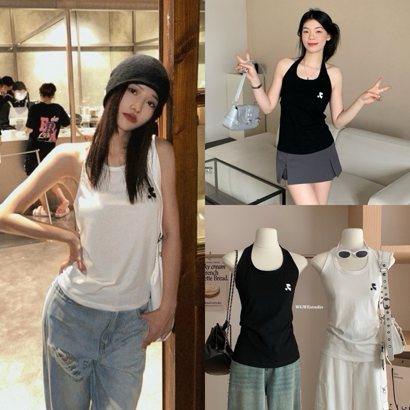 WG.WE CRG tank top เสื้อกล้ามคล้องคอด้านหลังสายปรับรูดได้ ช่วงอกสกรีนลายเนื้อผ้าดีมาก งานสวยมากกก