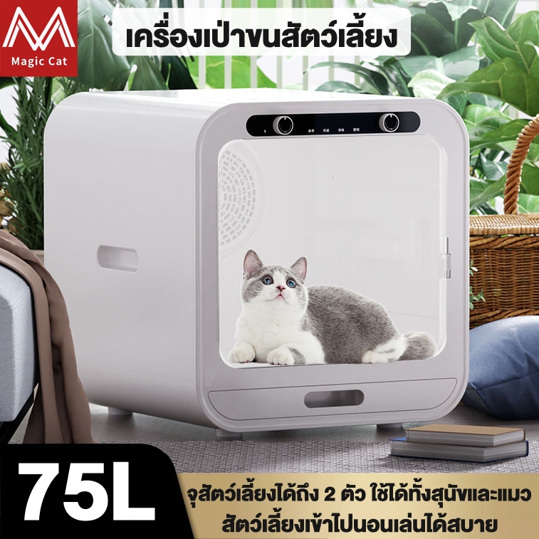 ตู้เป่าขนแมว75L สินค้ามาตรฐาน เครื่องเป่าขนสัตว์เลี้ยง ปรับความแรงลมได้ เป่าแห้งภายใน 40 นาที