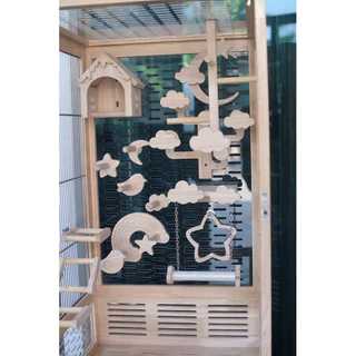LP175 บ้านนก คอนนก อุปกรณ์ตกแต่งกรงนก สำหรับนกเล็ก เช่นฟอพัส ทำจากไม้ยางพาราเกรดA สวยงาม แข็งแรง