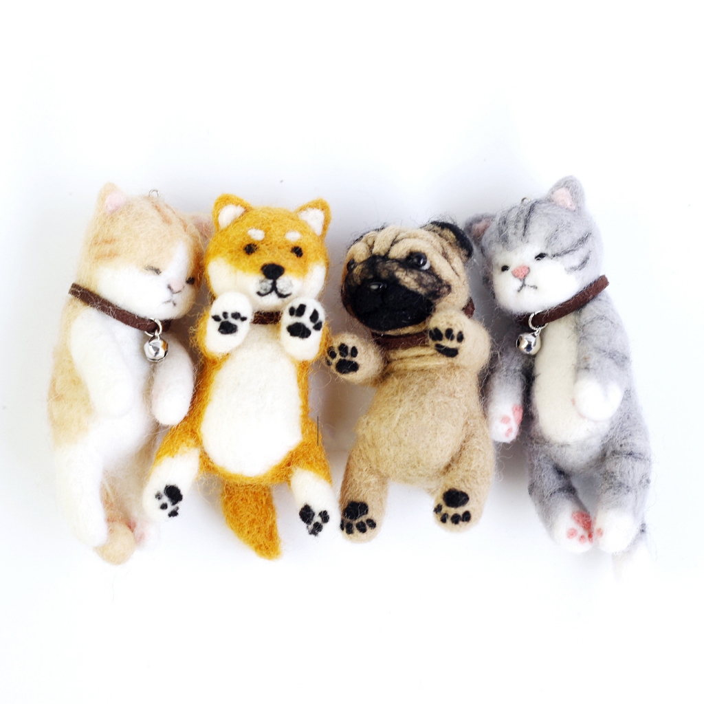 DIY ใยขนแกะ Kit set Felting น้องหมาน้องแมว **ver.2** สูงประมาณ 10 x 3.5 cm.ราคาชุดละ