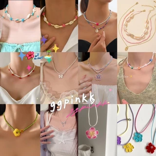 พร้อมส่ง สร้อยคอ ใส่ไปทะเล จี้ดอกไม้ ลูกปัด มุก หอย handmade น่ารัก ใส่ได้หลายเเบบ