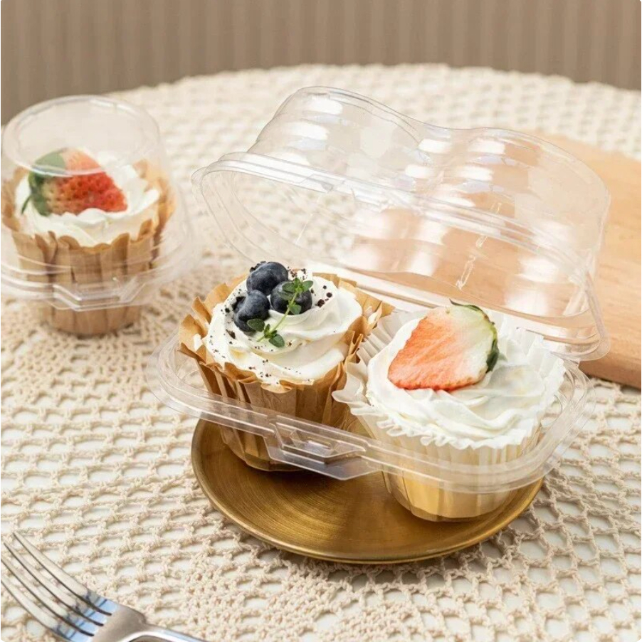 ถ้วยคัพเค้ก มูสเค้ก food grade 2 in 1 PET แพค 10ใบ cupcake 1-2 หลุมฝาแบบสูงปิดล็อคในตัว คัพเค้กน่ารักๆ Take Away Box