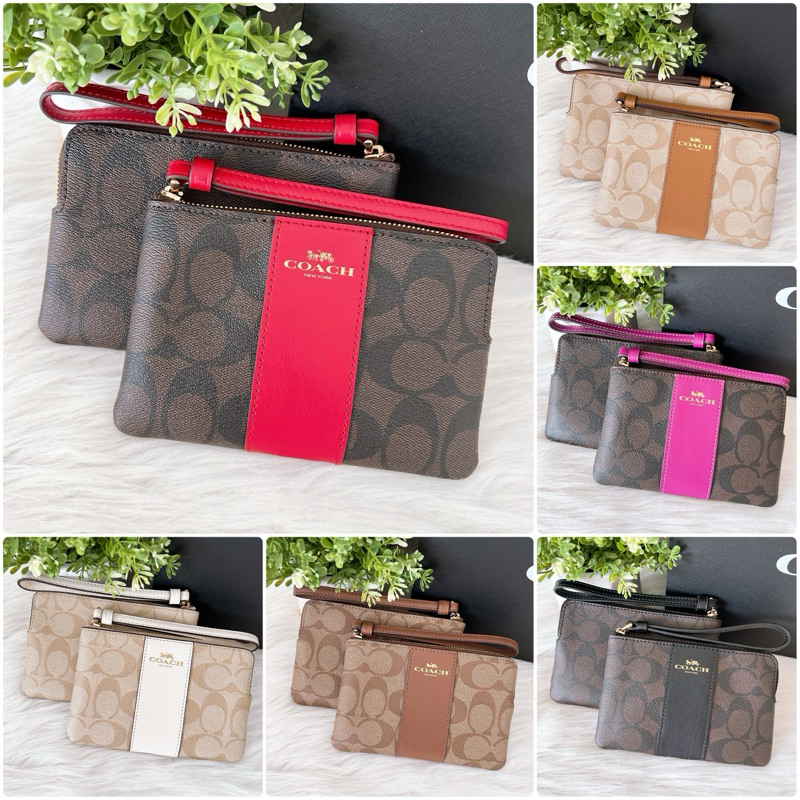 พร้อมส่งแท้ % Coach Corner Zip Wristlet In Signature Canvas [กระเป๋าคล้องมือ 1 ซิป S] มีหลายสีค่ะ