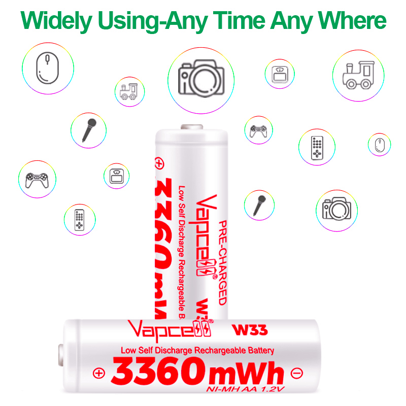 [หัวนูน] Vapcell W33 ถ่านชาร์จ  NI-MH  AA  1.2V 3360mWh