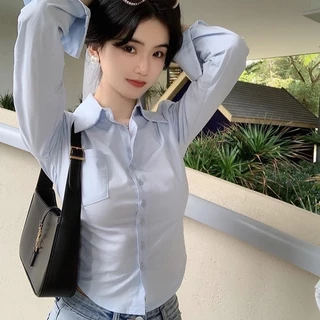 เสื้อเชิ๊ตเข้ารูปผ้าไหมอิตาลีแขนยาวกระดุมหน้ากระเป๋าหน้า (E23,E43) A2998