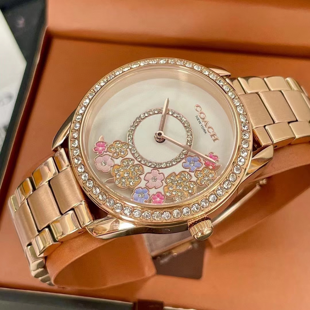 F.A COACH สินค้าใหม่คะ จานหมุนที่สนุก นาฬิกาผู้หญิง หน้าปัดเพชร และสายสแตนเลสคะ 14503775 14503776 36MM