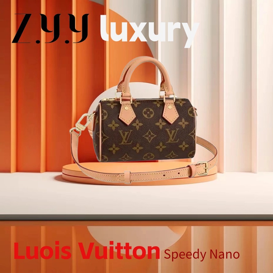 Hot ราคาพิเศษ Ready Stock 100% ของแท้ Louis Vuitton Speedy Nano/กระเป๋าสะพาย/กระเป๋าถือผู้หญิง