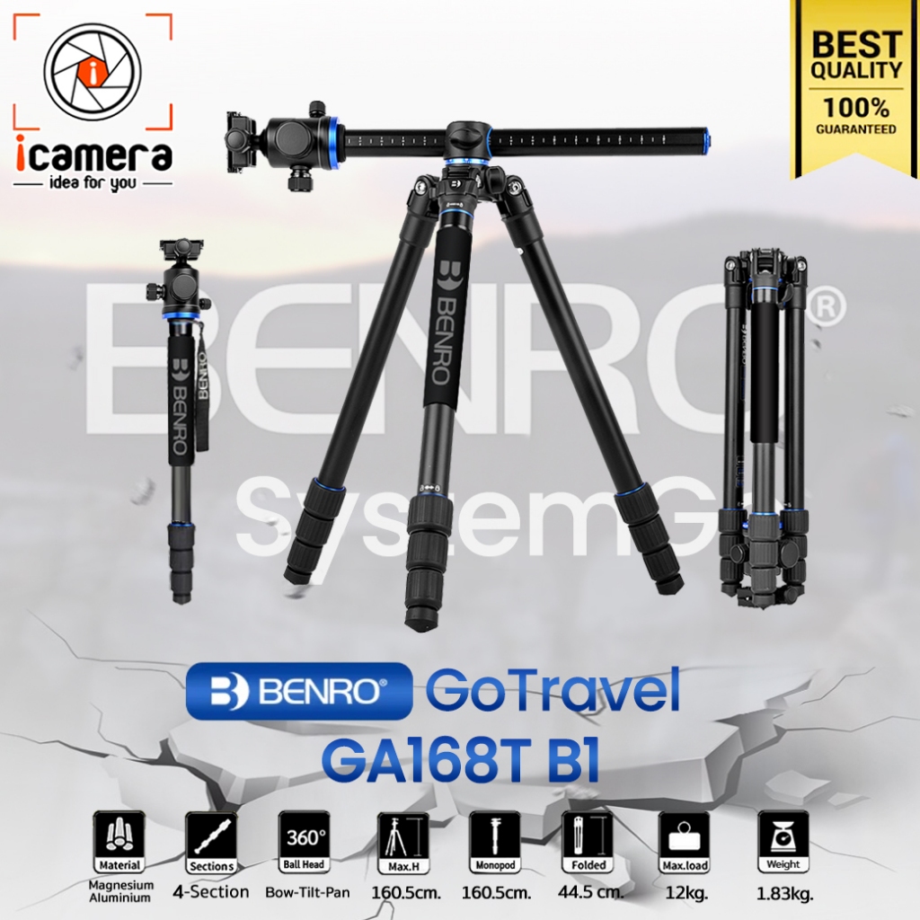 Benro Tripod GA168T B1 ขาตั้งกล้อง อเนกประสงค์ Monopod, Top View, กางราบ, กลับหัว / icamera gadgets