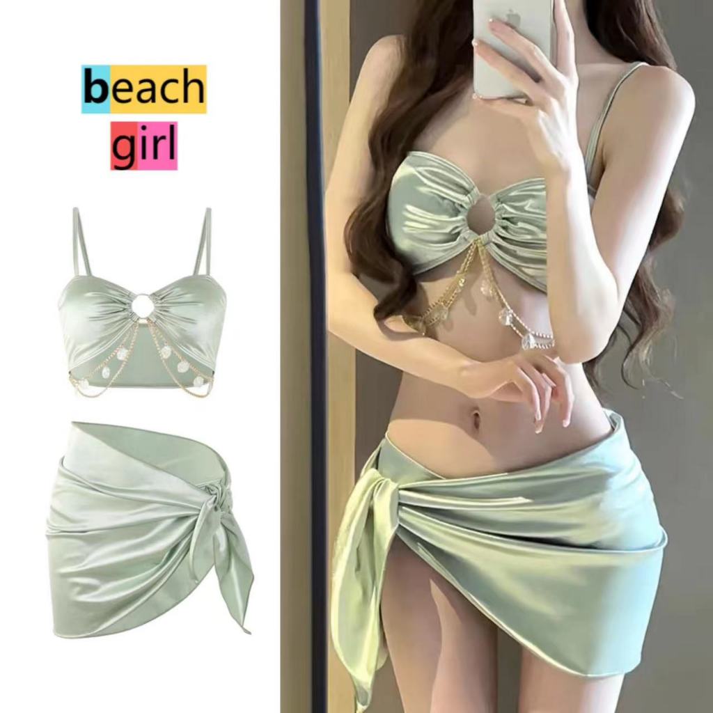 beachgirl set bikini sexy ชุดว่ายน้ำ3ชิ้น สีเขียว รุ่นใหม่ พร้อมส่งในไทย #0275