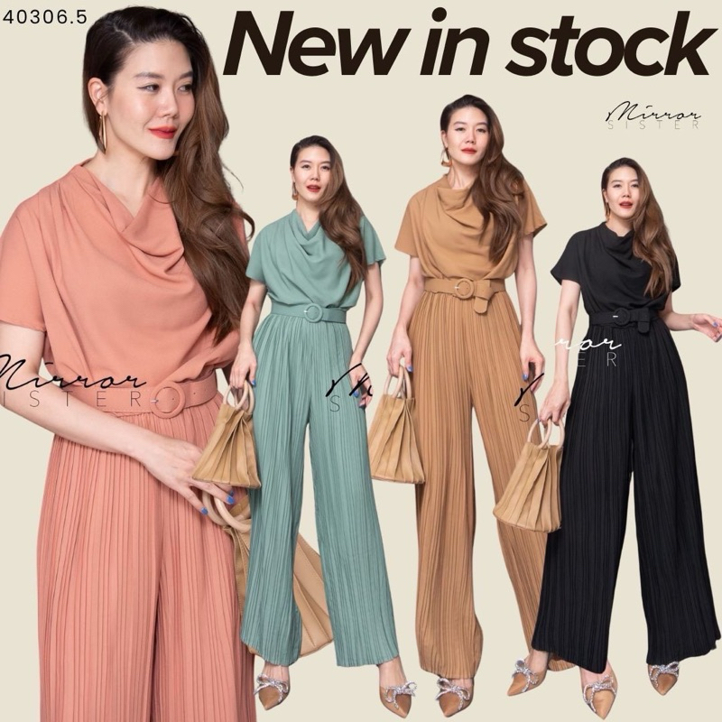 Mirrorsister #40306.5 ชุดจัมพ์สูทตัวเก๋ ชุดพลีท คอถ่วง กางเกงขายาว ทำงาน ออกงาน ไปงานแต่ง เรียบหรู