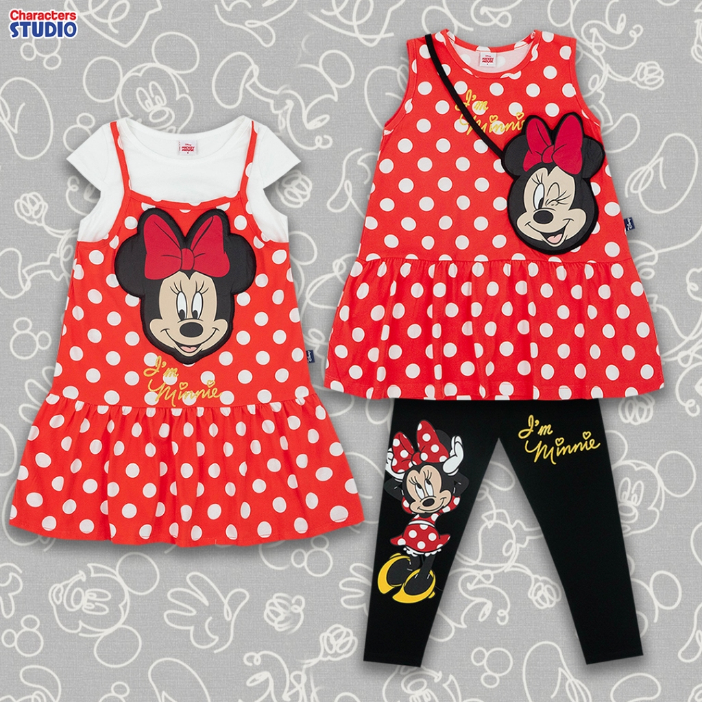 Disney Minnie Mouse Girl T-Shirt Legging & Dress - ชุดเดรสเด็กผู้หญิง มินนี่เมาส์ มีกระเป๋าจริง และกางเกงเลกกิ้ง