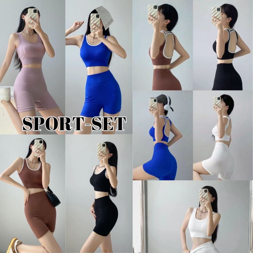 AJAYGNA1991 ชุดออกกำลังกายผู้หญิง สปอร์ตบรา ผ้ายืด เสื้อ+กางเกง สปอร์ตบราออกกำลังกาย MJ