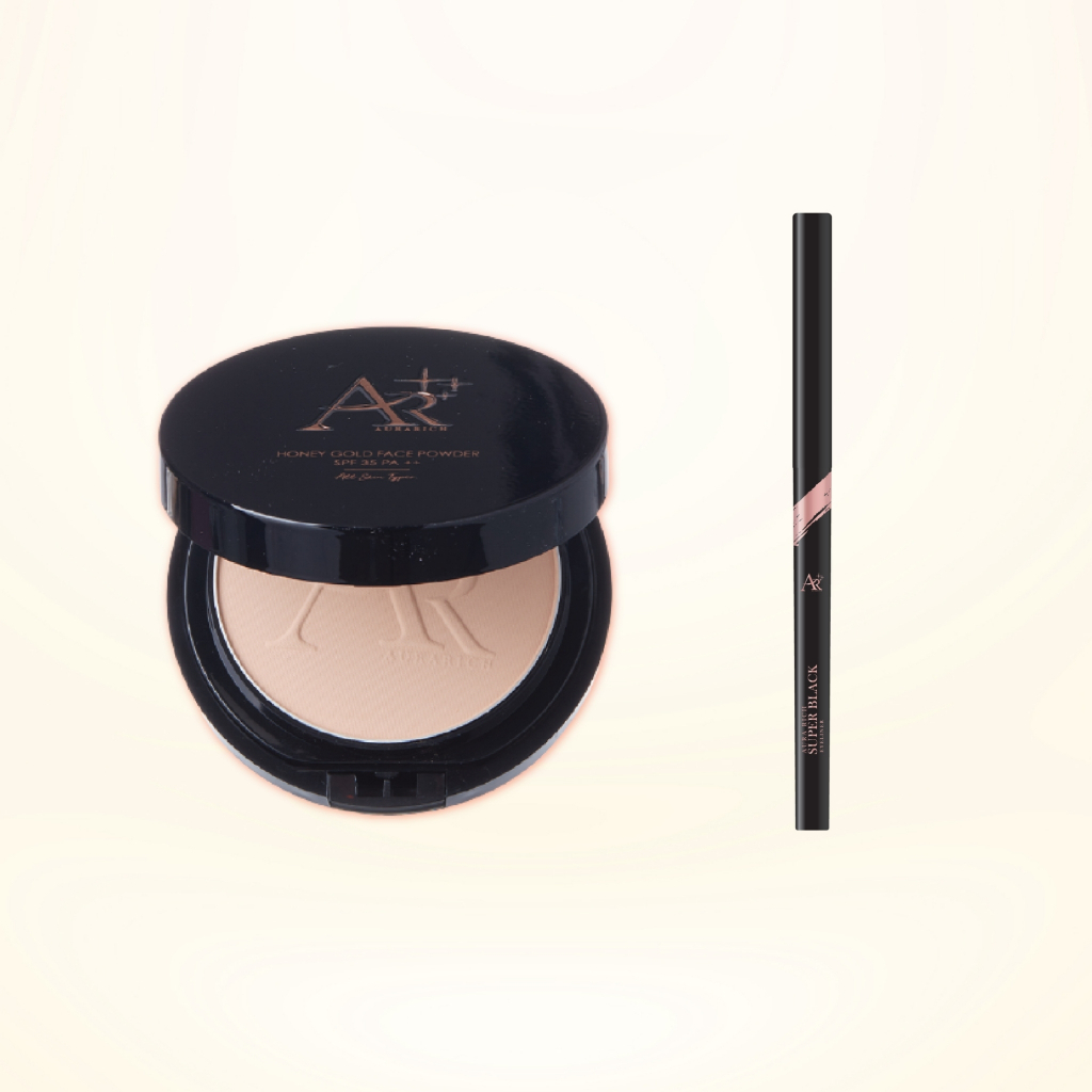 ⚡จัดส่งเร็วมาก⚡AuraRich แป้งออร่าริช+อายไลเนอร์ แป้งสำหรับคนหน้ามัน แป้งกันน้ำ  กันเหงื่อ (1 แถม 1)