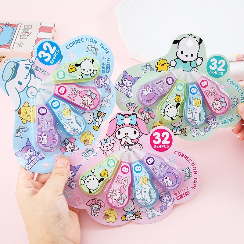 เทปลบคําผิด ลายการ์ตูนซานริโอ้-ลาบูบู้ (0864/0873) ขนาด32 เมตร เครื่องเขียน สําหรับโรงเรียน จํานวน 4 ชิ้น ต่อชุด
