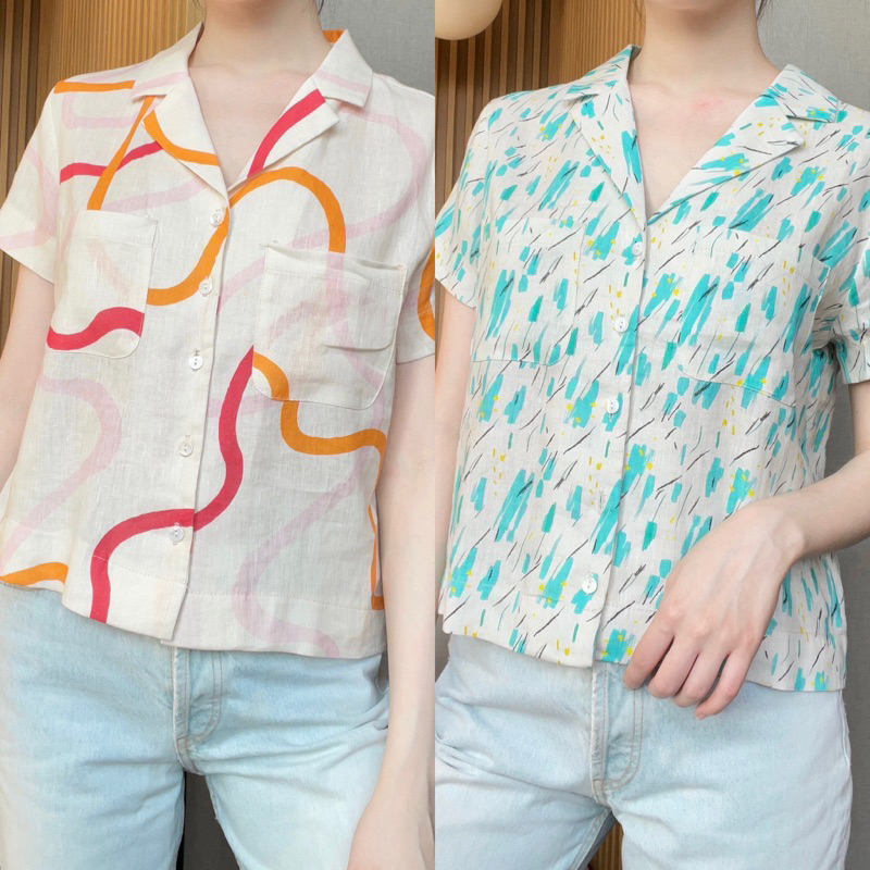 T9เสื้อลินินคอฮาวายลายน่ารักๆ