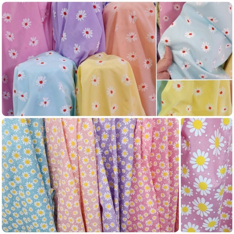 ผ้าเมตร หลา ลายดอกไม้ เดซี่ วินเทจ มินิมอล ลายการ์ตูน​ ผ้าคอตตอลผสม ถ่ายพร็อพ ฉาก ผ้าปู หน้ากว้าง 110-115cm