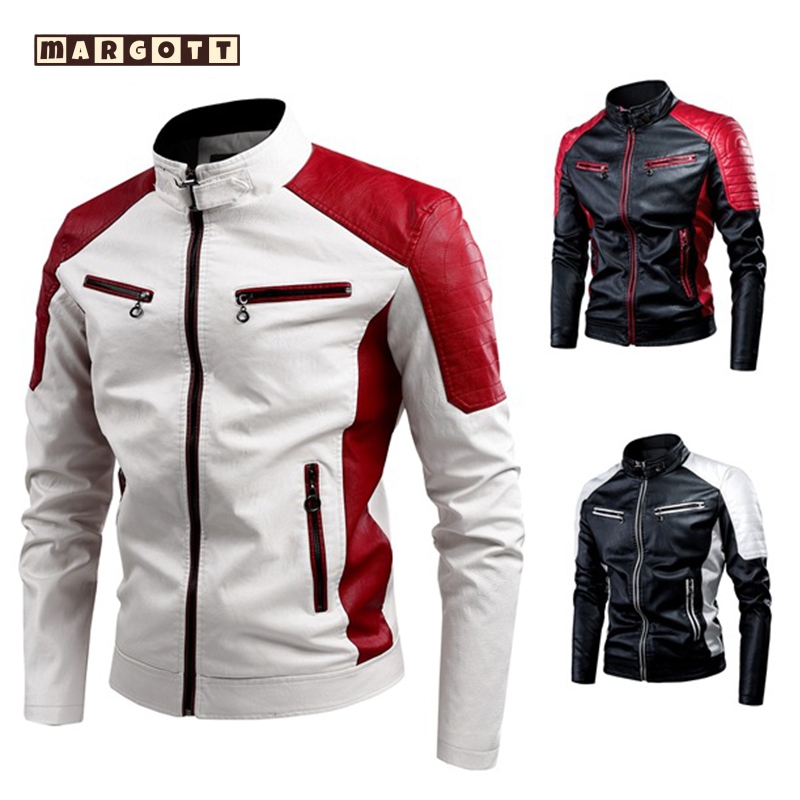 เสื้อแจ็กเก็ตหนัง หนัง PU แจ็คเก็ตมอเตอร์ไซค์ แฟชั่น สําหรับผู้ชาย