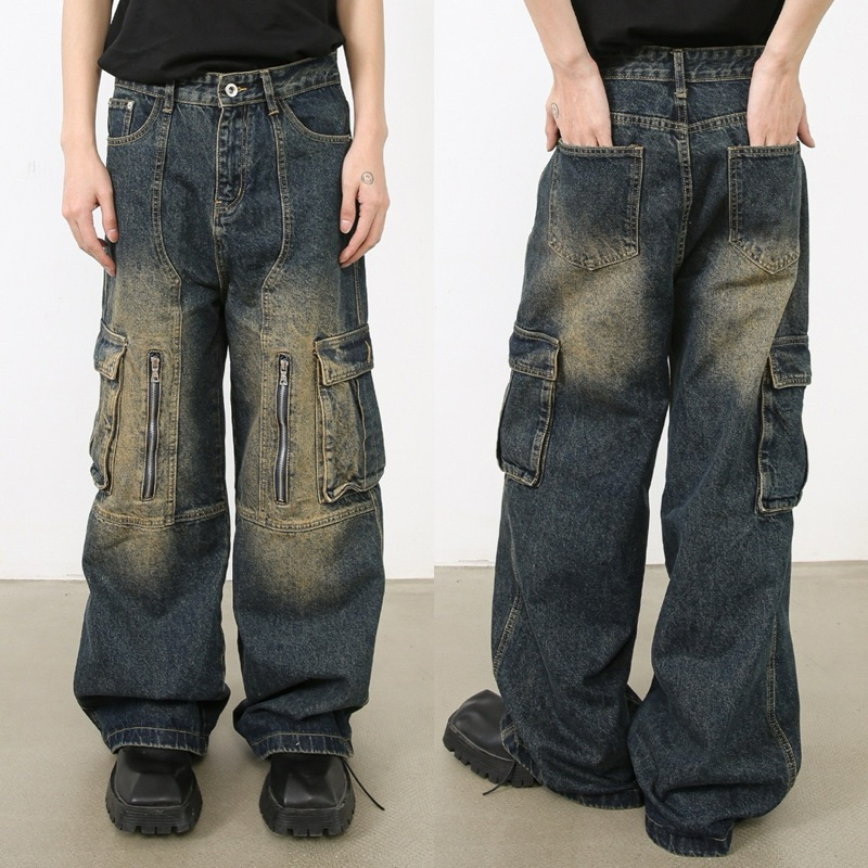 FIERCE JEANS กางเกงยีนส์เอวสูงขากระบอกใหญ่