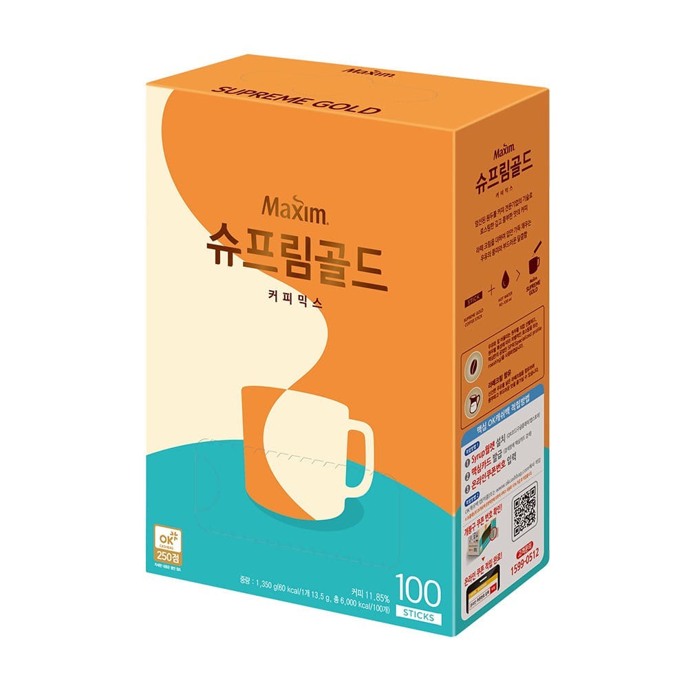 [ของแท้] 슈프림골드커피믹스 Maxim Supreme Gold Coffee Mix (กาแฟ 3 in 1 สูตรพรีเมี่ยม / 100 ซอง) 1350g