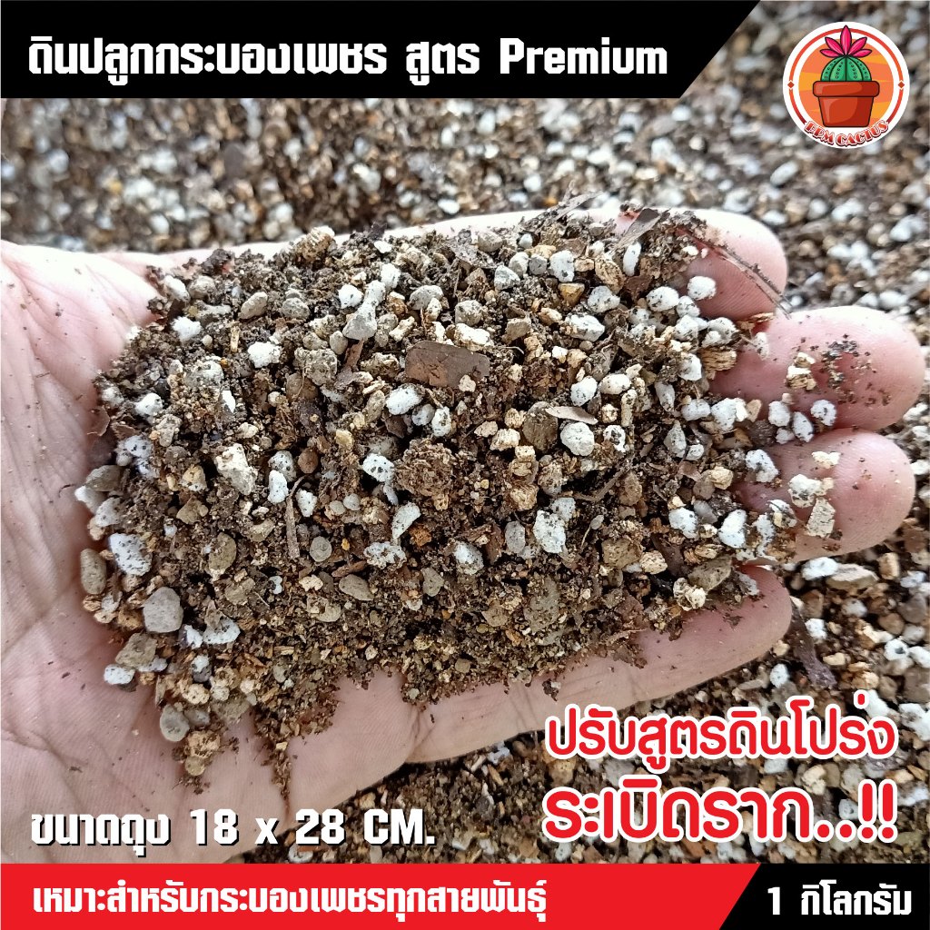 ดินปลูกกระบองเพชร แคคตัส Cactus สูตร Premium (ผสมเสร็จพร้อมใช้) 1 กิโลกรัม