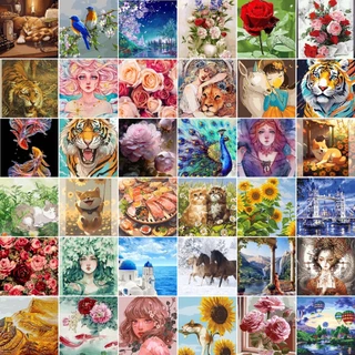 (พร้อมส่ง-ชุดที่1) ภาพระบายสีตามตัวเลข แบบขึงเฟรมไม้ ขนาด40x50cm งานศิลปะ DIY painting by numbers ภาพสวยๆ
