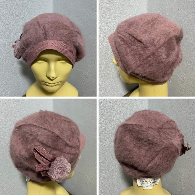 Kangol design made in England vintage hat หมวกขนสีชมพูกะปิ มีตำหนิ